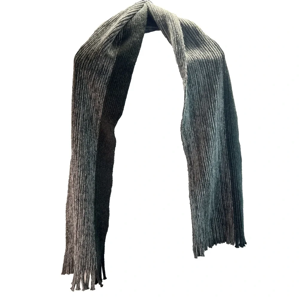 Calvin Klein‎ Mens Scarf Grey Ribbed Knit Colorblock Fringe Winter Accessory OS